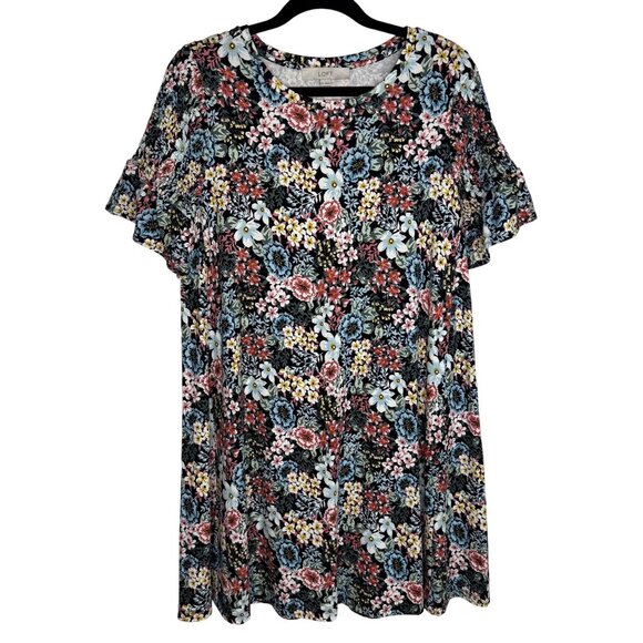 Loft All Over Floral Print Smocked Ruffled Sleeve Dress Multi Color Stretch M - Picture 1 of 6